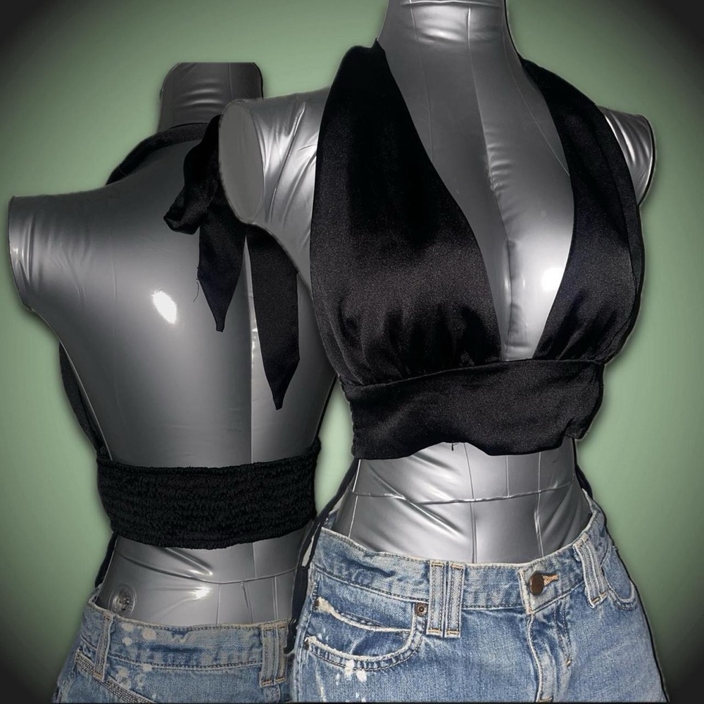Black Halter Crop Top - Women